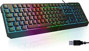 KLIM Chroma - Teclado Gaming - Teclado USB Ligero, Duradero, Resistente al Agua, ergon&oacute;mico, silencioso con Cable para PC Mac - Negro
