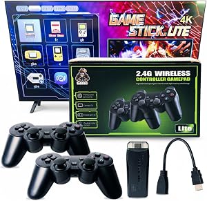 Kulturdenda Game Stick Lite 4K, 20.000 juegos con 2 mandos inal&aacute;mbricos &ndash; Consola retro HDMI con miles de juegos cl&aacute;sicos preinstalados, soporta 4K HD, plug & play, ideal para TV y proyectores
