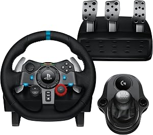Logitech G G29 SE Driving Force, volante de carreras y pedales, Force Feedback, Cuero aut&eacute;ntico + Palanca de cambio Logitech G Driving Force - Para PS5, PS4 y PC, Mac - Negro