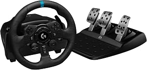 Logitech G G923 Volante y Pedales de Carrera para PS5, PS4, PC, TRUEFORCE 1000 Hz con Force Feedback, Embrague Dual, Funda de Volante en Cuero Aut&eacute;ntico, Compatible con F1 23 & Gran Turismo 7, Negro