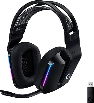 Logitech G733 LIGHTSPEED Auriculares con Micr&oacute;fono Inal&aacute;mbricos para Gaming con Diadema con Suspensi&oacute;n, LIGHTSYNC RGB, Tecnolog&iacute;a de Blue VO!CE, Ligeros, 29h de Bater&iacute;a, Negro