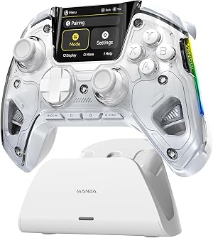 ManbaOne - Controlador de juego inal&aacute;mbrico ManbaOne con pantalla interactiva para Switch/Windows PC/iOS/Android, efecto Hall Stick y gatillo con base de carga (blanco)