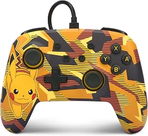 Mando con cable mejorado PowerA para Nintendo Switch - Camo-Storm-Pikachu, mando, mando para videojuegos, mando con cable, con licencia oficial