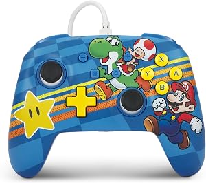 Mando con cable mejorado PowerA para Nintendo Switch - Mushroom Kingdom Friends, mando, mando para videojuegos, mando con cable, con licencia oficial