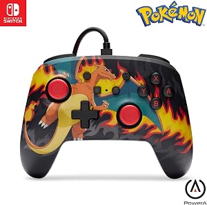 Mando con cable mejorado PowerA para Nintendo Switch - Pokemon; Charizard Firestorm, mando, mando para videojuegos, mando con cable, con licencia oficial