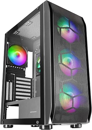 Mars Gaming MC-KX, Torre Gaming Premium E-ATX, Sistema CPU Freezer, 5 Ventiladores ARGB Ultra-silenciosos, Controladora ARGB y Mando RF, Frontal Mesh, Negro