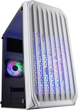 Mars Gaming MC-S2, Caja PC Compacta Gaming Micro-ATX, 2 Ventiladores FRGB Raibow con Rejilla Frontal, Ventana Lateral Completa, Blanco
