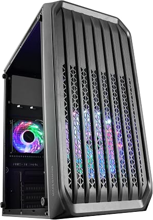 Mars Gaming MC-S2, Caja PC Compacta Gaming Micro-ATX, 2 Ventiladores FRGB Raibow con Rejilla Frontal, Ventana Lateral Completa, Negro