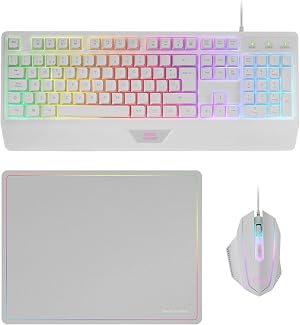 Mars Gaming MCP124, Combo Gaming 3en1, Teclado Ergon&oacute;mico H-Mech LED RGB, Rat&oacute;n RGB 3200DPI Switches HUANO, Alfombrilla Nanotextil 360x260mm, Compatibilidad Multiplataforma, Layout Espa&ntilde;ol, Blanco