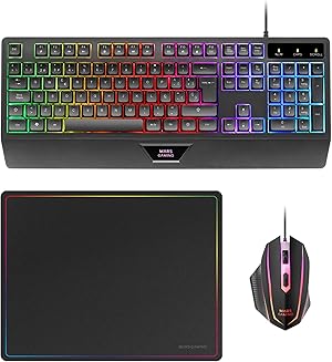 Mars Gaming MCP124, Combo Gaming 3en1, Teclado Ergon&oacute;mico H-Mech LED RGB, Rat&oacute;n RGB 3200DPI Switches HUANO, Alfombrilla Nanotextil 360x260mm, Compatibilidad Multiplataforma, Layout Espa&ntilde;ol, Negro