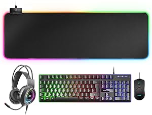 Mars Gaming MCPEX, Combo Teclado Gaming H-Mech FRGB, Rat&oacute;n Gaming 10000DPI, Cascos Gaming y Alfombrilla Escritorio XXL, Negro, Teclado Espa&ntilde;ol