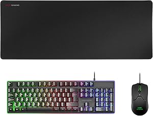 Mars Gaming MCPX, Combo Gaming 3en1 con Teclado H-Mech Iluminado, Rat&oacute;n Ultraligero 10000 dpi con Software y Alfombrilla XXL, Compatible con PC, PS4, PS5, Xbox, Portugu&eacute;s, Negro