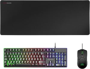 Mars Gaming MCPX, Combo Teclado Gaming H-Mech FRGB, Rat&oacute;n Gaming 10000DPI y Alfombrilla Escritorio XXL, Negro, Teclado Espa&ntilde;ol