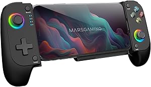 Mars Gaming MGPX, Gamepad Bluetooth 5.0 2en1, RGB Neon, Vibración Dual y Función Turbo, Soporte Smartphone Hasta 6.8", Mando Multifunción Compatible PC, Android, iOS y Consolas, USB-C y Funda, Negro