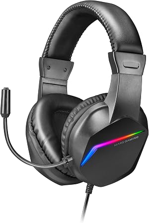 Mars Gaming MH122, Cascos Gaming FRGB Over Ear con Micr&oacute;fono, Sonido HiFi, Cancelaci&oacute;n de Sonido, Ultraligeros, PS4 PS5 Xbox Switch Switch 2 Tablet Windows Mac, Negro
