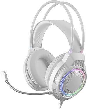 Mars Gaming MH124, Auriculares Gaming FRGB Rainbow, Diseño Ergonómico, Micrófono Flexible, Control de Volumen, Windows, Linux, Mac, PS4, PS5, Xbox One, Xbox Series X|S, Switch, Switch 2, Blanco