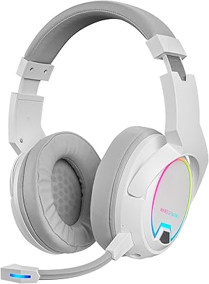 Mars Gaming MHW-100, Auriculares Inal&aacute;mbricos ARGB Flow, Micr&oacute;fono ENC Extra&iacute;ble,Cancelaci&oacute;n de Ruido Activa ENC, Windows/PS4/PS5/XBOX ONE/XBOX SERIES X|S/Mac/Switch/Switch 2/Smartphone/Tablet, Blanco