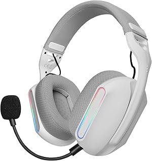 Mars Gaming MHW-Pro, Auriculares Gaming Inal&aacute;mbricos ARGB Flow, Sonido 3D Envolvente 7.1, Bluetooth 5.3 + 2.4GHz + Jack 3.5mm, Dise&ntilde;o Ergon&oacute;mico Ultraligero, Micr&oacute;fono Dual, Multiplataforma, Blanco