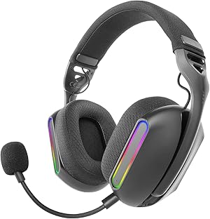 Mars Gaming MHW-Pro, Auriculares Gaming Inalámbricos ARGB Flow, Sonido 3D Envolvente 7.1, Bluetooth 5.3 + 2.4GHz + Jack 3.5mm, Diseño Ergonómico Ultraligero, Micrófono Dual, Multiplataforma, Negro