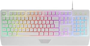 Mars Gaming MK124, Teclado Ergonómico H-Mech, Reposamuñecas Integrado, Iluminación FRGB Rainbow, Teclado Gaming Antighosting Avanzado, Teclado PC Completo Multiplataforma, Idioma Portugués, Blanco