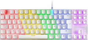 Mars Gaming MK80, Teclado Gaming Mecánico TKL Compacto con Switch Azul, Iluminación Rainbow RGB, Teclas Doble Inyección, Modo Juego y Anti-Ghosting, Multiplataforma, Idioma Francés AZERTY, Blanco
