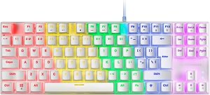Mars Gaming MK80, Teclado Gaming Mec&aacute;nico TKL Compacto con Switch Azul, Iluminaci&oacute;n Rainbow RGB, Teclas Doble Inyecci&oacute;n, Modo Juego y Anti-Ghosting, Multiplataforma, Idioma US, Blanco