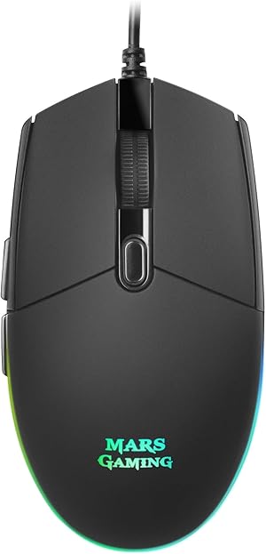 Mars Gaming MMG Ratón gaming con cable RGB Flow, Sensor Óptico 3200 DPI, Antideslizante Negro