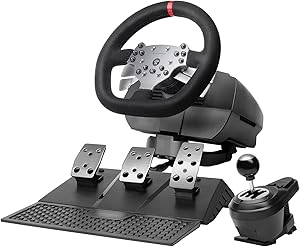 Mars Gaming MWH-RSX, Volante SimRacing con Force Feedback y Motor Dual, Set 3 Pedales con Resistencia Progresiva, Palanca Cambios en H y 12 Marchas, 14 Botones Personalizables, PC/PS4/Xbox Series X|S
