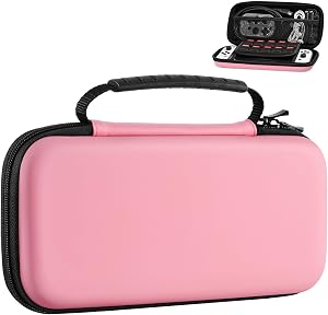 MoKo Funda para Nintendo Switch y Switch OLED con 10 Ranuras para Tarjetas de Juego, Estuche de EVA Port&aacute;til, Funda de Viaje para Accesorios y Juegos de Nintendo Switch, Rosa Pastel