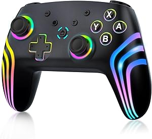 MYSTILUCK Mando Inal&aacute;mbrico Pro para Switch/Switch 2/Lite/OLED/PC, Controller con Iluminaci&oacute;n RGB Cambiante 7 Colores/Joystick Hall Effect/Vibraci&oacute;n Dual/Turbo, Mando con Dise&ntilde;o Ergon&oacute;mico