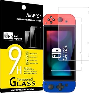 NEW'C 2 Piezas, Protector Pantalla para Nintendo Switch, Cristal templado Antiara&ntilde;azos, Antihuellas, Sin Burbujas, Dureza 9H, 0.33 mm Ultra Transparente, Ultra Resistente