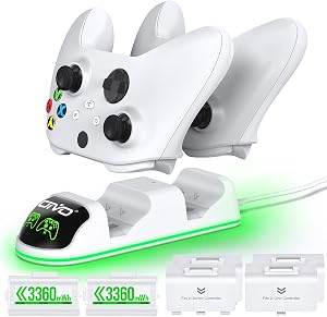 OIVO Cargador Xbox con 2x3360mWh(2x1400mAh) Bater&iacute;as Recargables para Xbox One/Xbox Series X/S Mando, Base de Carga Xbox con Bater&iacute;a Mando Xbox -Blanco (Xbox Series X&S/Xbox One)