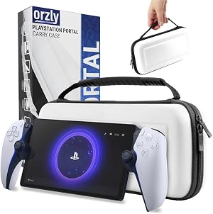 Orzly Estuche de Transporte para Reproductor Remoto Playstation Portal, Accesorios para Consola PS5, protecci&oacute;n para Viajes y Almacenamiento, Cargador de Auriculares Blanco/Negro - Edici&oacute;n de Regalo