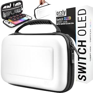 Orzly Funda de Transporte para Consola Nintendo Switch OLED con Accesorios y Compartimento de Almacenamiento de Juegos, Funda f&aacute;cil de Limpiar en Caja de Regalo