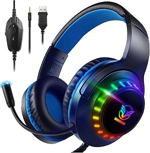 Pacrate RGB Cascos Gaming para PS4/PS5/Xbox One/Switch/PC, Auriculares Gaming con Microfono Cascos PS4 con Sonido Envolvente Est&eacute;reo, Cascos Gamer con Cancelaci&oacute;n de Ruido