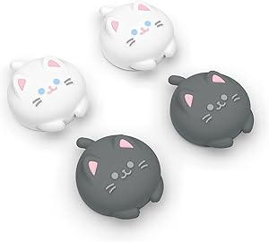 PlayVital Agarres para el Pulgar para Nintendo Switch Joy-con, Tapas de Joystick de Silicona, Thumb Grips para Switch, Switch OLED y Switch Lite, Protector para Thumbstick (Linda Gatita-Negro&Blanco)