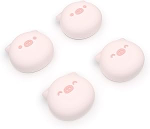 PlayVital Agarres para Pulgar para Nintendo Switch Joycon, Tapas de Joystick de Silicona, Thumb Grips para Switch/OLED/Lite, Protectores de Thumbstick (Cerdito-Rosa Milenario)
