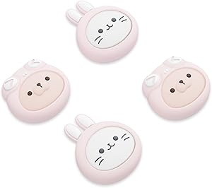 PlayVital Agarres para Pulgar para Nintendo Switch Joycon, Tapas de Joystick de Silicona, Thumb Grips para Switch/OLED/Lite, Protectores de Thumbstick (Gatito y Cachorro Cosplay-Rosa)