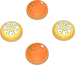 PlayVital Agarres para Pulgar para Nintendo Switch Joycon, Tapas de Joystick de Silicona, Thumb Grips para Switch/OLED/Lite, Protectores de Thumbstick (Mandarina)