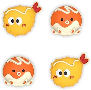 PlayVital Agarres para Pulgar para Nintendo Switch Joycon, Tapas de Joystick de Silicona, Thumb Grips para Switch/OLED/Lite, Protectores de Thumbstick (Tempura & Takoyaki)