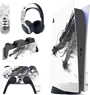 PlayVital Calcoman&iacute;a Vinilo para ps5 Edici&oacute;n Disc - Pegatina Completa para Consola, Control, Estaci&oacute;n de Recarga, Control Remoto y Aud&iacute;fonos, Skins Cubierta Protectora Adhesiva(Drag&oacute;n De Bruma)