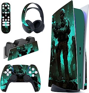 PlayVital Calcoman&iacute;a Vinilo para ps5 Edici&oacute;n Disc - Pegatina Completa para Consola, Control, Estaci&oacute;n de Recarga, Control Remoto y Aud&iacute;fonos, Skins Cubierta Protectora Adhesiva(Intrepidez)