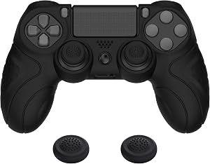 PlayVital Funda de Silicona para ps4 Protector de Piel Carcasa Blanda Antideslizante con 2 Tapas de Joysticks para ps4 Funda de Goma para ps4 Control(Edici&oacute;n Guardian-Negro)