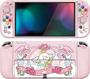 PlayVital Funda Suave para Nintendo Switch OLED - Carcasa Protectora Ergon&oacute;mica para Joy-con, Grip Antideslizante con Tapas de Joysticks y Botones ABXY & Direcci&oacute;n (Cupido Pasante)