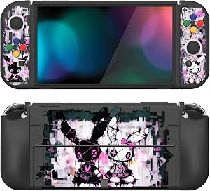 PlayVital Funda Suave para Nintendo Switch OLED - Carcasa Protectora Ergon&oacute;mica para Joy-con, Grip Antideslizante con Tapas de Joysticks y Botones ABXY & Direcci&oacute;n (Punky Conejito Lindo)