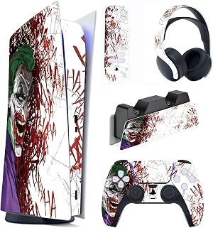 PlayVital Pegatina Completa para ps5 Edici&oacute;n Digital - Calcoman&iacute;a Vinilo para Consola, Control, Estaci&oacute;n de Recarga, Control Remoto y Aud&iacute;fonos, Adhesivo Piel (Clown Hahaha)