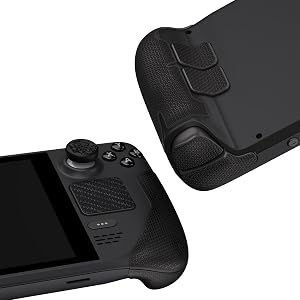 PlayVital Pegatina Dividido Grip para Steam Deck LCD & OLED Calcoman&iacute;as Adhesivo de Trackpads Gatillos Botones Traseros Stickers con Tapas para el Pulgar Textura de Diamante Hexagonal-Negro