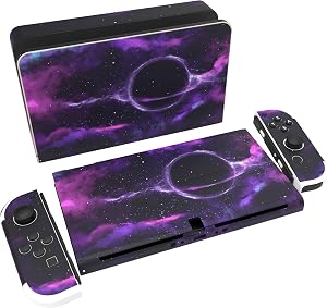 playvital Pegatina para Nintendo Switch OLED, Skin Completo Decorativo | Vinilo Resistente, Ajuste Preciso, F&aacute;cil de Aplicar, Protecci&oacute;n Antirrayas, Para Joycon y Consola, Espacio Profundo P&uacute;rpura