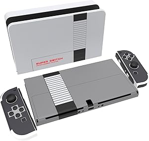 PlayVital Pegatina Protectora Completa para Nintendo Switch OLED - Calcoman&iacute;as Decorativas para Joy-con y Consola, Skin Stickers Adhesivos (Estilo Cl&aacute;sico NES)