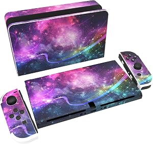 PlayVital Pegatina Protectora Completa para Nintendo Switch OLED - Calcoman&iacute;as Decorativas para Joy-con y Consola, Skin Stickers Adhesivos (Galaxia Brillante)